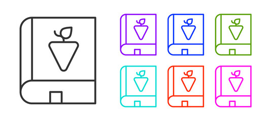 Black line Book about grapes icon isolated on white background. Set icons colorful. Vector