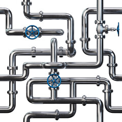 Industrial Pipes with Valves Seamless Background. 3D illustration