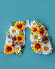 lungs with flowers and leaves on a blue background. world tuberculosis day, world no tobacco day,...
