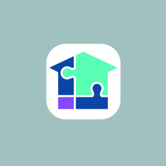 Creative puzzle house logo design vector icon