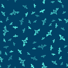 Green line Plane icon isolated seamless pattern on blue background. Flying airplane icon. Airliner sign. Vector