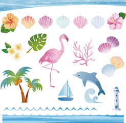 夏 海 シルエット 海中 水中 魚 海藻 フレーム コピースペース アブストラクト 背景 イラスト Wall Mural Ribbon S