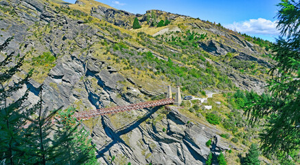 skippers canyon bridge, road, Hängebrücke, New Zealand, Südinsel Neuseelands  reichsten...
