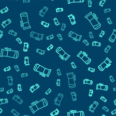 Green line Beer tap icon isolated seamless pattern on blue background. Vector