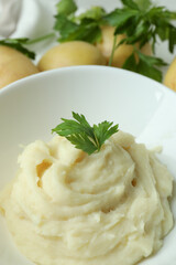 Tasty fresh mashed potatoes puree, close up