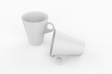 Two Metallic Cups Mockup isolated on white background. 3d illustration