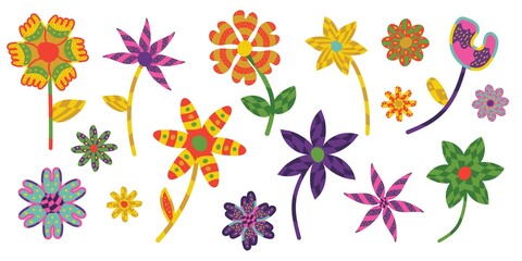 Colorful cute flowers. Elements for creating a design. Vector illustration