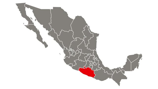 Guerrero state blinking red highlighted in map of Mexico