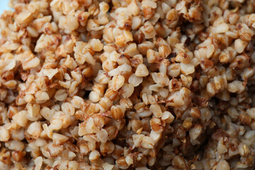 Concept of tasty eating with buckwheat, close up
