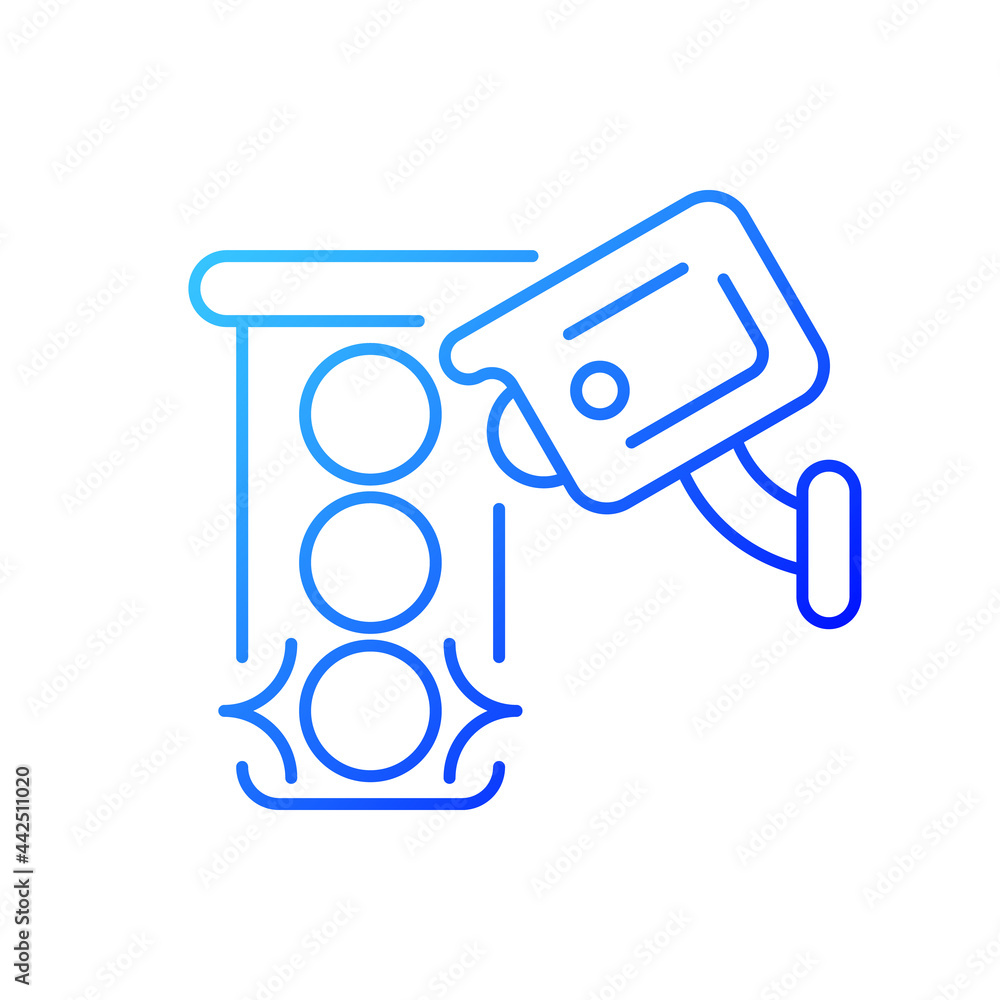 Poster traffic enforcement camera gradient linear vector icon. monitoring roads, highways. roadway camera. 