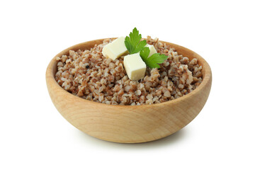 Tasty cooked buckwheat isolated on white background