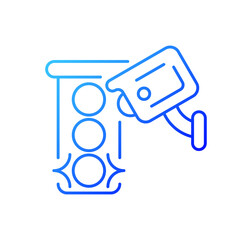 Traffic enforcement camera gradient linear vector icon. Monitoring roads, highways. Roadway camera. Drivers safety. Thin line color symbols. Modern style pictogram. Vector isolated outline drawing