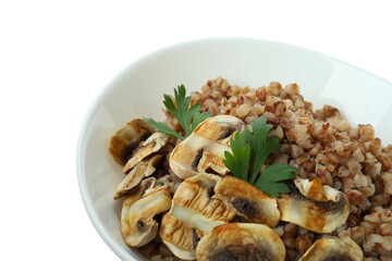 Tasty cooked buckwheat isolated on white background