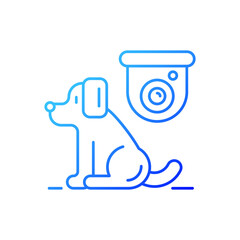 Pet control camera gradient linear vector icon. Monitoring cats, dogs safety. Home security cam. Animals in house. Thin line color symbols. Modern style pictogram. Vector isolated outline drawing