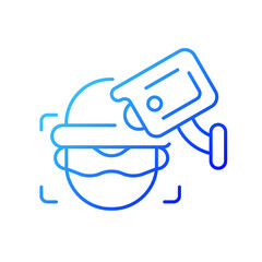 Criminal detection with surveillance camera gradient linear vector icon. Facial recognition. Crime prevention. Thin line color symbols. Modern style pictogram. Vector isolated outline drawing