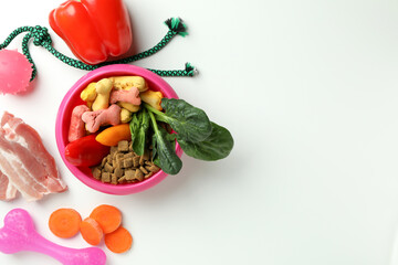 Concept of organic pet food on white background