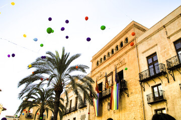 Rainbow flag hanging in the town hall of Elche