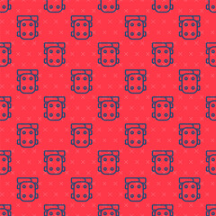 Blue line Knee pads icon isolated seamless pattern on red background. Extreme sport. Skateboarding, bicycle, roller skating protective gear. Vector