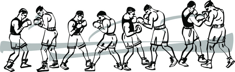 Fototapeta na wymiar the sketch of the boxing fighters in the boxing ring 