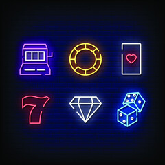 Casino Symbol Neon Signs Style Vector