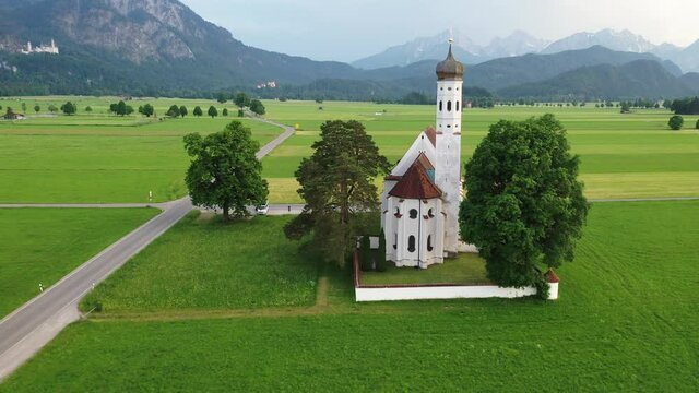 Schwangau, Germany. Aerial view of Curch St. Coloman, Bavaria.