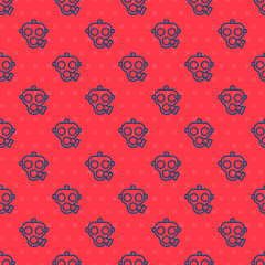 Blue line Gas mask icon isolated seamless pattern on red background. Respirator sign. Vector