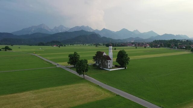 Schwangau, Germany. Aerial view of Curch St. Coloman, Bavaria.