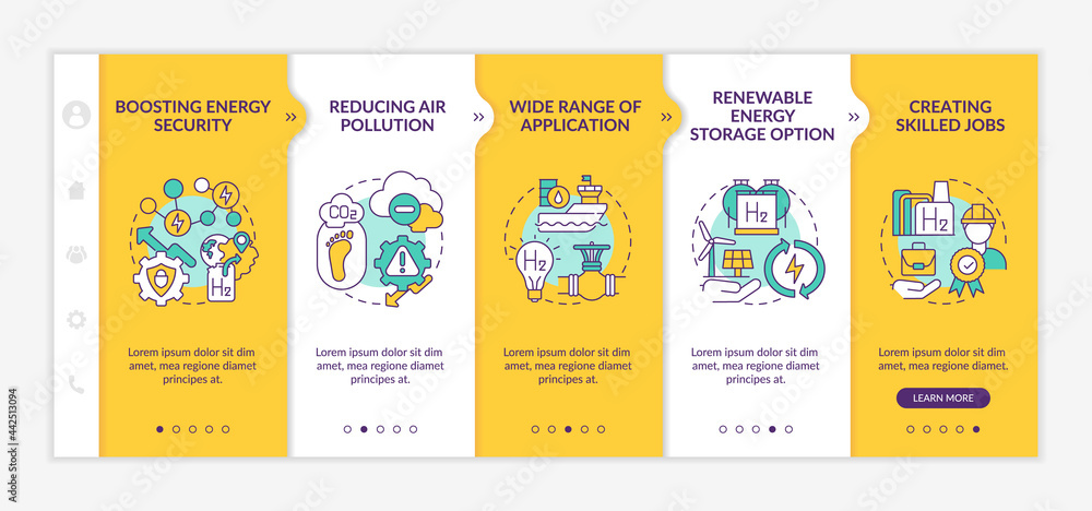 Poster hydrogen tech revolution onboarding vector template. responsive mobile website with icons. web page 