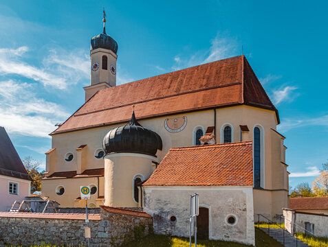 Beautiful church Sankt Leonhard am Buchat at Babensham, Bavaria, Germany