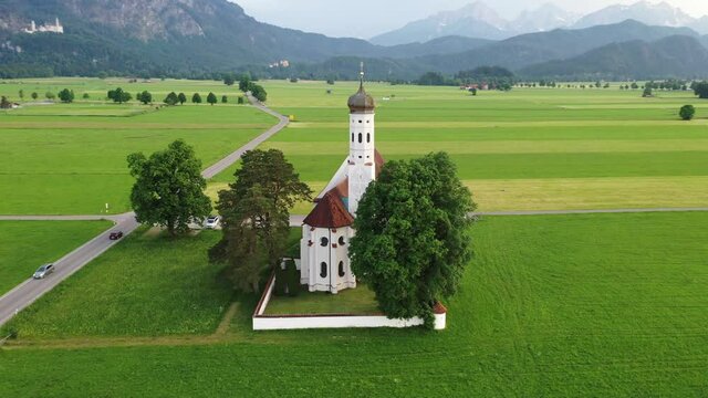 Schwangau, Germany. Aerial view of Curch St. Coloman, Bavaria.