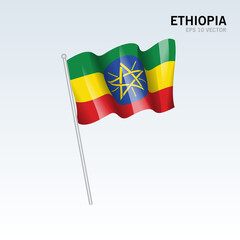 Ethiopia waving flag isolated on gray background