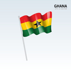 Ghana waving flag isolated on gray background