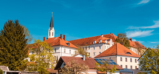 Beautiful spring view with a church at Zangberg, Bavaria, Germany