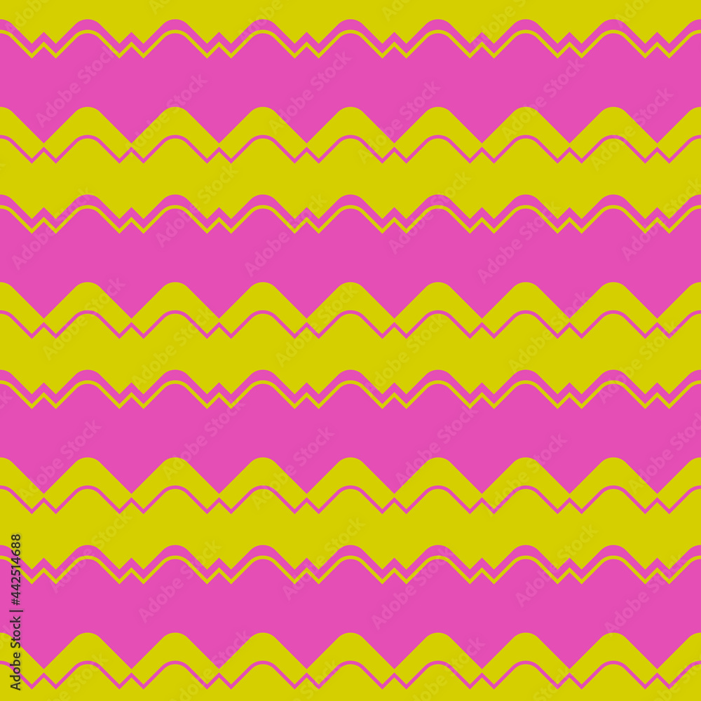 Poster repeated mountains in pink and yellow colors. vector simple shapes.