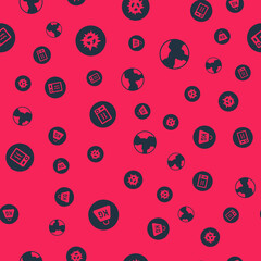 Set Weight, Bomb explosion, Microwave oven and Worldwide on seamless pattern. Vector