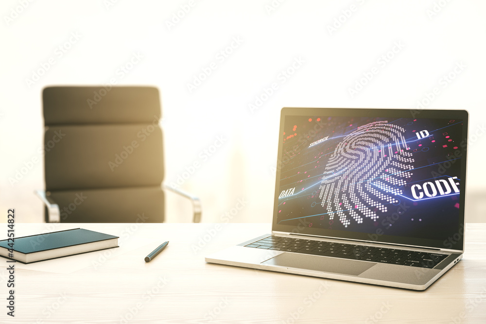 Aufkleber abstract creative fingerprint concept on modern laptop screen. 3d rendering