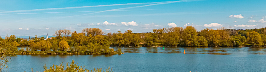 Beautiful spring view with reflections at Pleinting, Danube, Bavaria, Germany
