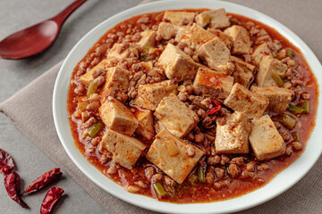 Stir-fried tofu dish with spicy and salty seasoning