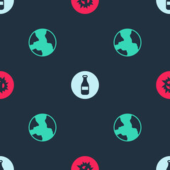 Set Bomb explosion, Bottle and Worldwide on seamless pattern. Vector