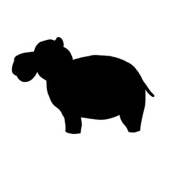 Silhouette of a hippo on a white background.Vector illustration.Hippo animal emblem icon, side view profile.