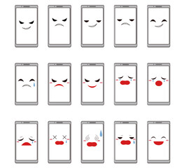 怪しい表情の顔がついたスマホのセット