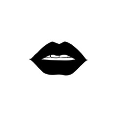 Monochrome silhouette black sexy passion lips, shining lipstick, erotic open mouth