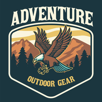Outdoor logo style with bald eagle