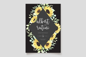 watercolor sunflower wedding invitation card set