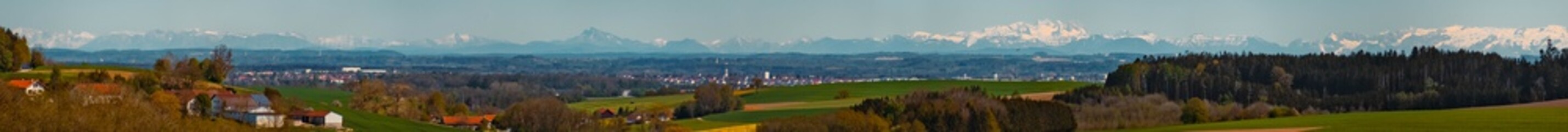 High resolution stitched panorama of a beautiful spring view on a sunny day at Lohkirchen, Bavaria,...
