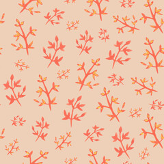 Seamless pattern with gouache autumn leaves on beige background