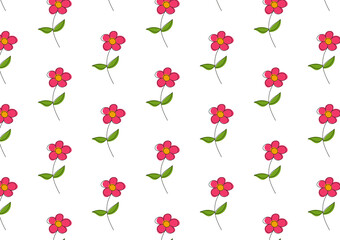 Flower pattern on white background. Colorful flower and black line. Line art. Abstract flower background. Vector illustration.