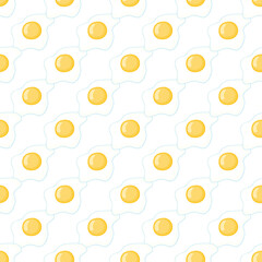 Broken eggs seamless pattern. Breakfast background. Scrambled eggs seamless pattern. Scrambled eggs isolated on yellow background