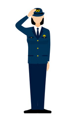 若い女性警官のポーズ、敬礼