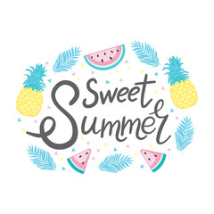 Hand lettered text "Summer". Calligraphic season inscription. Vector handwritten typography.